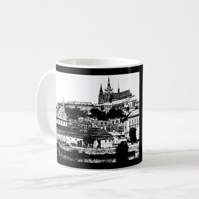 Caneca De Café Praga, Cidade Histórica, Castelo & Flag - Tcheco (Frente Esquerda)