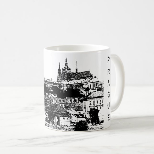 Caneca De Café Praga, Cidade Histórica, Castelo & Flag - Tcheco (Frente Esquerda)