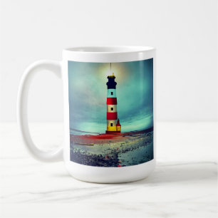 Caneca De Café Praia Abandonada farol iluminado dilapidado