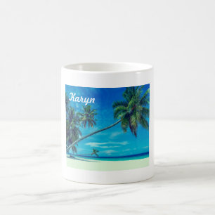 Caneca De Café Praia Branca de Sandy com Palmas de Coco