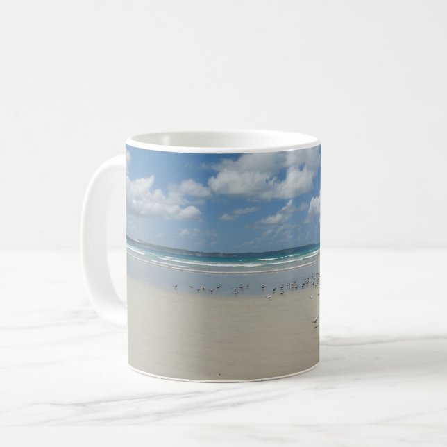 Caneca De Café Praia com gaivotas (Frente Esquerda)