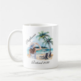 Caneca De Café Praia da Aposentadoria Feminina com Aquarela