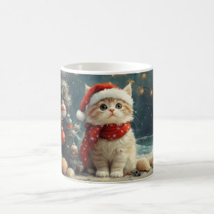 Caneca De Café Praia da Vintage de Natal de Gato Persa