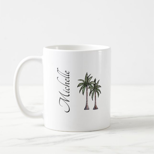 Caneca De Café Praia das Palmeiras Tropicais Elegante Personaliza (Esquerda)
