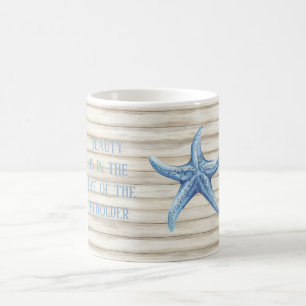 Caneca De Café Praia de Estrela-do-Mar Azul de Madeira Falsa
