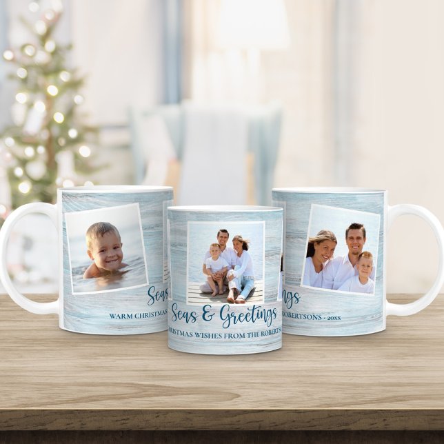 Caneca De Café Praia de Fotografias da Família Natal (Criador carregado)
