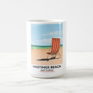 Caneca De Café Praia de Hastings, poster do leste das viagens