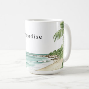 Caneca De Café Praia de Palmeiras Tropicais
