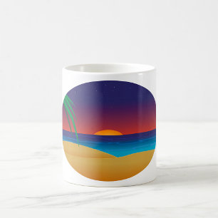 Caneca De Café Praia do Pôr do Sol Tropical Folhas de Palmeira On