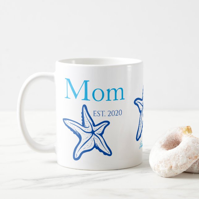 Caneca de Café Praia Estrela-do-Mar Azul Mãe Fofa (Com Donut)