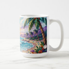 Caneca De Café Praia Impasto e Vidro do Mar Pôr do Sol e Nascer d