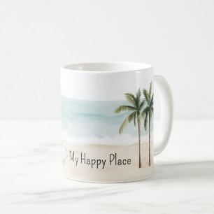 Caneca De Café Praia Oceânica Palmeiras Tropicais Conchas