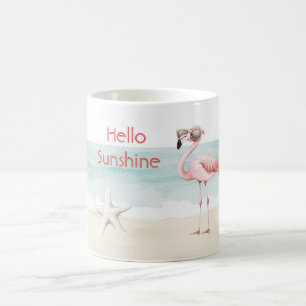 Caneca De Café Praia Oceano Estrela-do-Mar Flâmingo Rosa Olá Sol