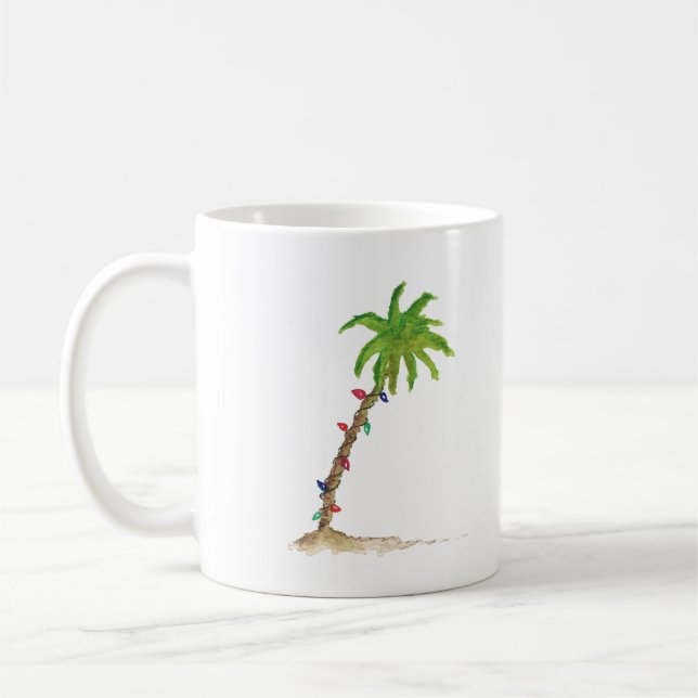 Caneca De Café Praia Tropical Árvore Árvore Aquarela Natal (Esquerda)