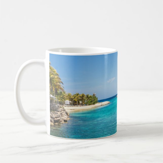 Caneca De Café Praia tropical Cênica com Foto Thatch Huts (Esquerda)
