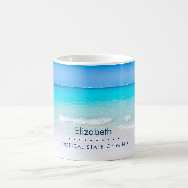 Caneca De Café Praia tropical com Mar Turquesa Personalizado (Centro)