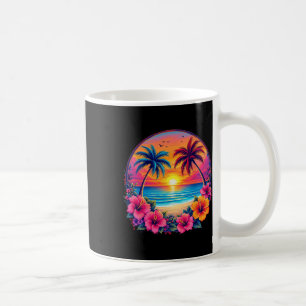 Caneca De Café Praia Tropical Floral de Verão Vibrações Retro Pôr