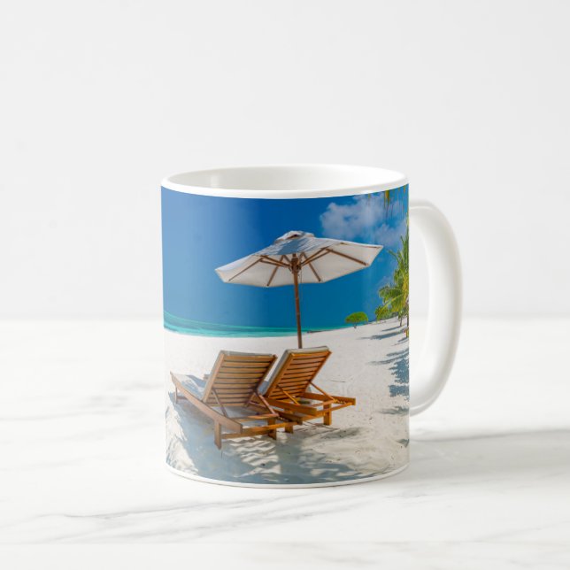 Caneca De Café Praias Tropicais | Lounge Chairs Beach, Bora Bora (Frente Esquerda)