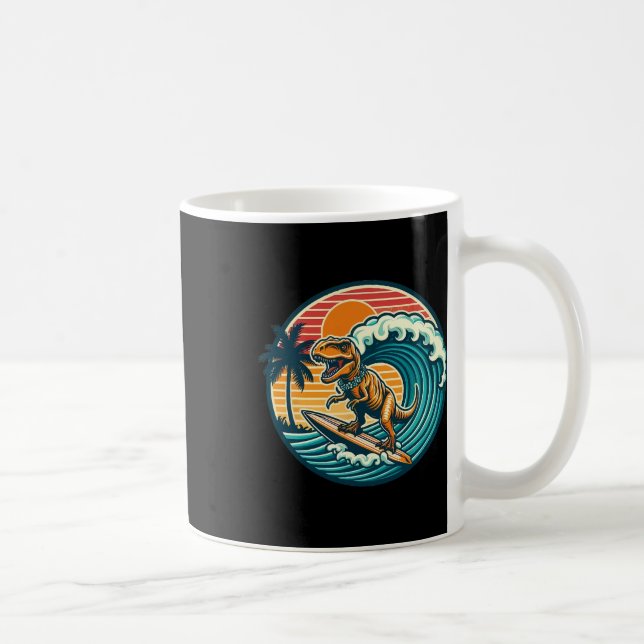 Caneca De Café Prancha de Surf de Dinossauro Engraçado Praia Verã (Direita)