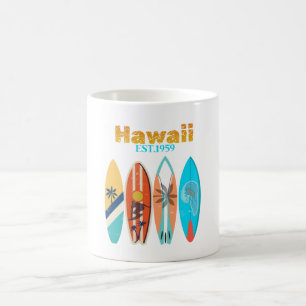 Caneca De Café Pranchas de Surf Retro Vintage Hawaii Est. 1959