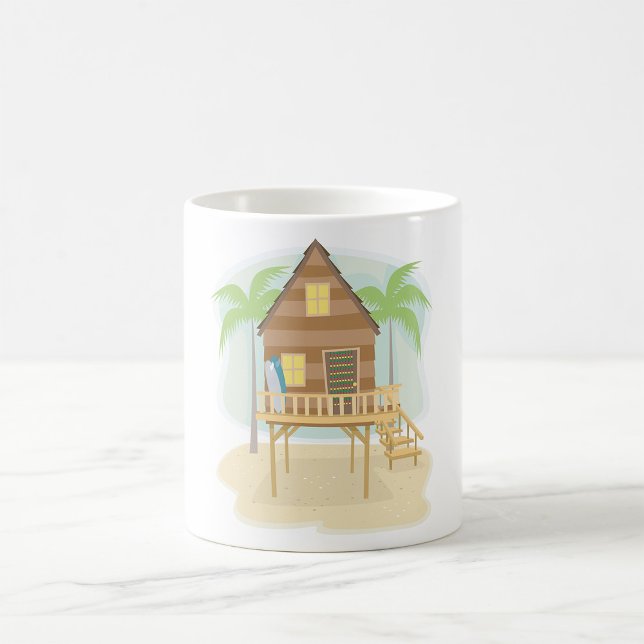 Caneca De Café Pranchas e Palmeiras Tropicais de Hut de Praia (Criador carregado)
