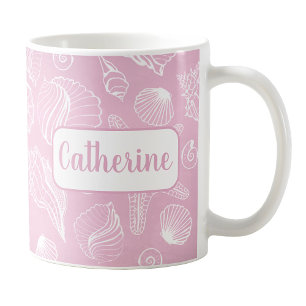 Caneca De Café Prata Branca Personalizada Coluna Rosa de Praia