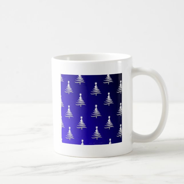 Caneca De Café Prata das Árvores de Natal em Azul Cobalto (Direita)