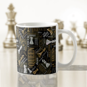 Caneca De Café Prata de Termos e Peças do Xadrez e ID784 Dourado