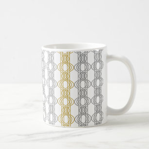 Caneca De Café Prata e Padrão Dourado