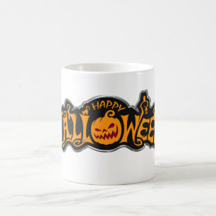 Caneca De Café Prata Enquadrada Feliz Halloween Ruby Eyed Pumpkin