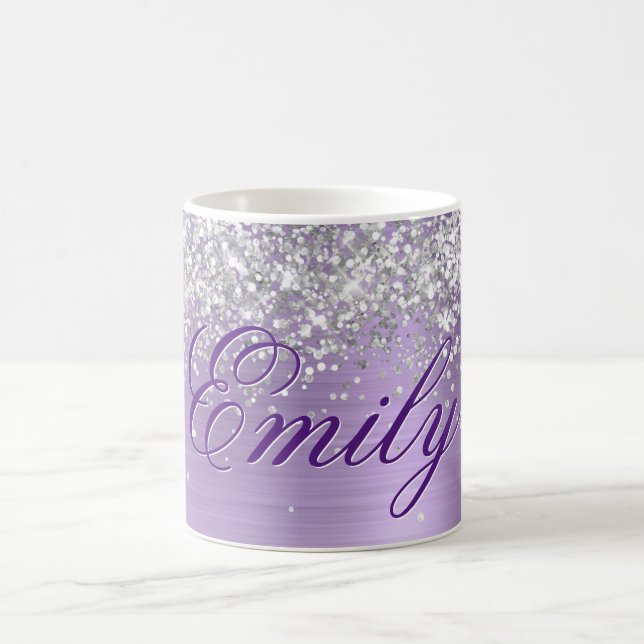 Caneca De Café Prata Personalizada Brilho Roxo Claro Foil (Centro)