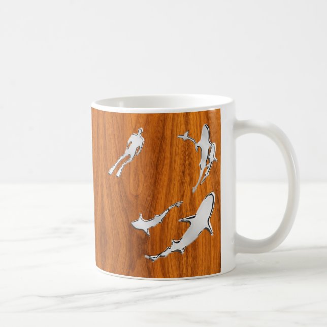 Caneca De Café Prata-prata com tubarões no estilo Teak Veneer (Direita)