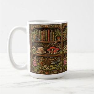 Caneca De Café Prateleira de livros retrô cogumelos café floral 