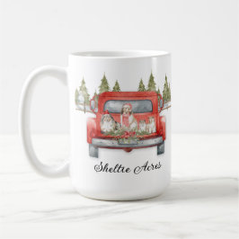 Caneca De Café Prateleiras de Natal num Caminhão Vermelho Vintage