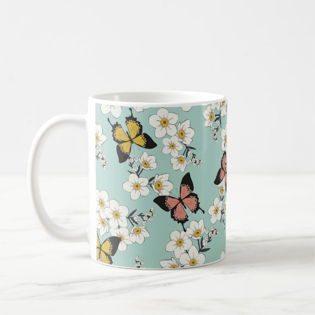 Caneca De Café Prato de flores silvestres sem costura romântica e (Esquerda)