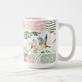 Caneca De Café Prato de Folha Tropical e Pássaro