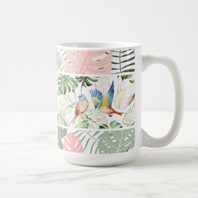Caneca De Café Prato de Folha Tropical e Pássaro (Direita)