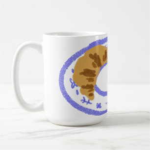 Caneca De Café Prato Floral Azul com Croissants Franceses de Pres