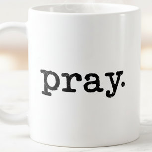 Caneca De Café Pray Retro Tipografia Moderna Preto e Branco 