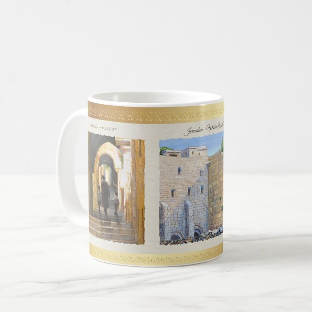 Caneca De Café Prayer Western Wall KOTEL Jerusalem David Old City (Frente Esquerda)