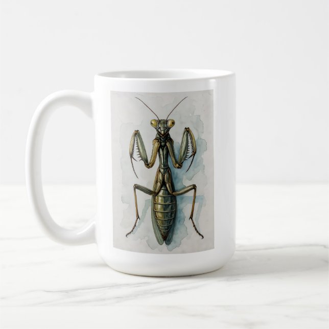 Caneca De Café Praying Mantis watercolor painting insect art  (Esquerda)