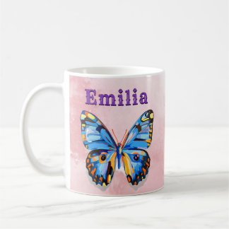 Caneca De Café Pré-disquete Personalizado de Borboleta Azul Rosa