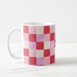 Caneca De Café pré-disquete vermelho-rosa-xadrez do namorados do