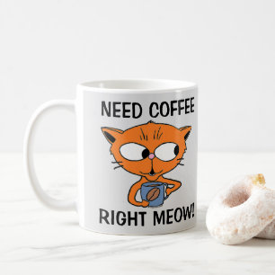 Caneca De Café Preciso De Café Direto! Pun Gato Engraçado