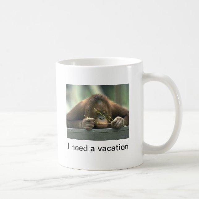 Caneca De Café "Preciso de férias" Engraçado Cotação Orangutan (Direita)