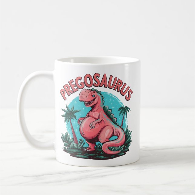 Caneca De Café Pregosaurus Engraçado Anúncio de Gravidez Dino Mãe (Esquerda)