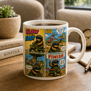 Caneca De Café Preguiça Engraçada Montando Tartaruga Vencedora da
