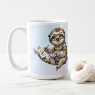Caneca De Café Preguiça Fofa com Óculos Pintura Engraçada em Aqua