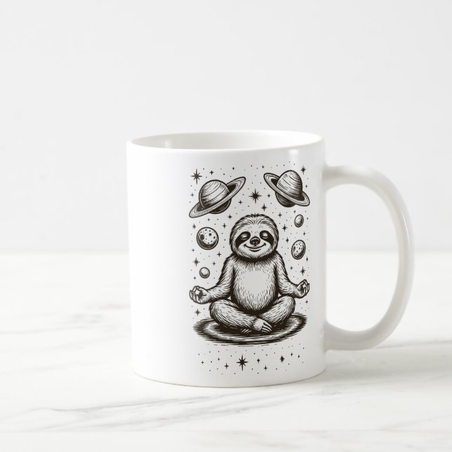 Caneca De Café Preguiça Meditando Galáxia Meditação _1 (Direita)