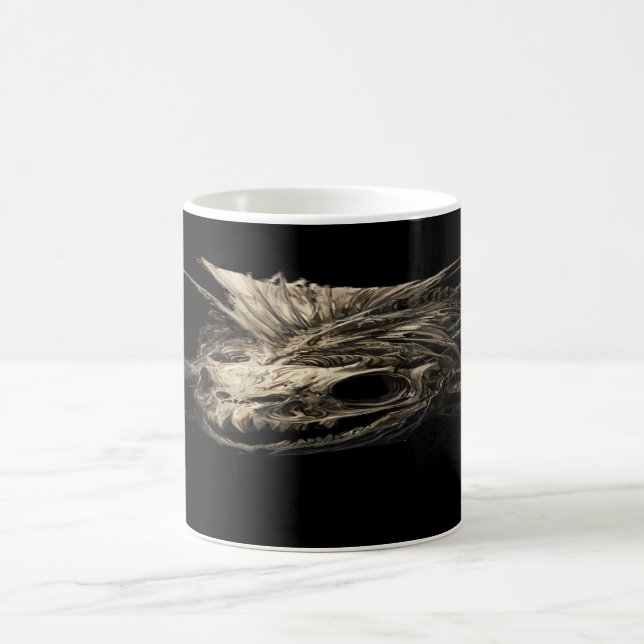 Caneca De Café Prehistoric Fish Skull Grunge Dark Art (Centro)
